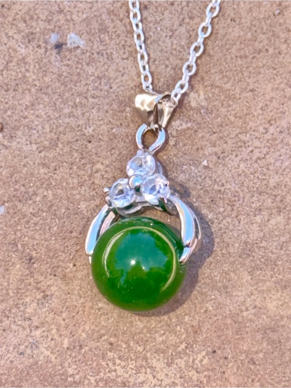 New Rare Jadeite Stone Green 925 Sterling Silver White Sapphire Artisan Necklace